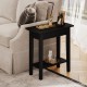 Narrow black wood end table with storage shelf, ideal for small spaces, featuring a classic design and waterproof.